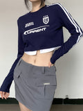 Graphic T Shirts Women Acubi Fashion Crop Top Y2k Kpop Casual Print Long Sleeve T-shirts Patchwork Streetwear