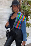 Rainbow Stripes Cropped Denim Jean