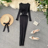 Women's Autumn And Winter 2025 New Korean Version Of Simple Solid Color Long Sleeves Tight Waist Thin Knit Long