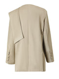 Women Camel Irregular Big Size Blazer New 0-neck Long Sleeve Loose Fit Jacket Fashion Tide Spring Autumn 2023