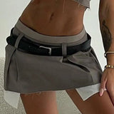 Rockmore Low Waist Mini Skirt With Sashes Y2K Patchwork Women Streetwear Fashion Summer 2000s Aesthetic Short Skirts Chic