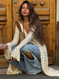 Attitude Babes Personality Style Long Design Knitted Cardigan Women's Hollow Hook Flower Solid Color High