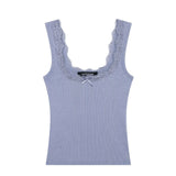 Trims With A Bow Trim With Elastic Vest 2025 Summer U-Neck Sleeveless Short Top