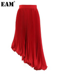 High Waist Red Black Pleated Irregular Elegant Long Half-body Skirt Women Fashion Tide New Spring Autumn 2023