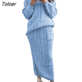 Autumn Winter Two Piece Set Women Winter Long Sleeve Jumpers Sweater Skirt Set Warm Knitted Outfit Top and Pants