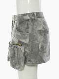 Fashion Three-dimensional Zipper Pocket Skirt Camouflage Low Waist Mini Denim Skirts With Belt Summer 2023 New