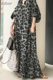Leopard Print Puff Sleeve Dress For Woman v neck puff sleeve loose colorblock long dresses female clothing 2023