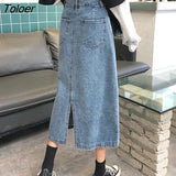 Korean Style Button Denim Skirt for Women 2023 Spring High Waist Split Jeans Skirts Woman Loose Long Pencil Skirts