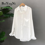 2020 Spring Autumn Korean OL Blouses Female Pocket Full Sleeve Shirts Office Ladies Loose Women Tops Blusas Plus