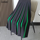 Spring A Line Midi Knitted Skirt for Women Mixed Color Pleated Long Skirts Woman 2023 Elegant High Waist Skirt