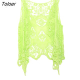 Hippie Froral Patch Design Vest Retro Vintage Crochet Summer Beach Cover Up Top Asymmetric Open Stitch Kimono