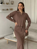 Knitted Suit For Women's Knitted Yarn For The Autumn/Winter 2025 Soft Open-Fork Sweater Plus T-Shirt With Half-Body