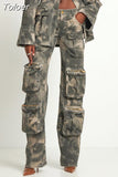 Spliced Pocket Denim Cargo Pants Women High Waist Wide Leg Loose Camouflage Jeans Female Fashion Autumn 2023 Clothing