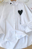 Blouse for Female 2023 Heart Embroidery Casual Korean Fashion Oversize Shirt Loose Femme Womens Tops Tassel Chic