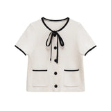 Homemade New Women's Dress Oceanic Colling-Neck Short-Sleeved Knitted Shirt