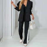 2025 Women's Suit-Summer New Casual Solid Color Sliced Long Sleeve Suit Fashion Set