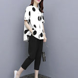 2 Piece Set Outfits for Women Matching Polka Dot Top and Pants Suits Plus Size 2021 Summer Tracksuit Co-ord Set