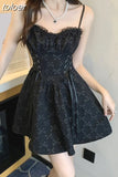 Temperament Robe Femme Sexy Dresses Women Slim Waist Backless Sling Black Vestido Feminino Lace Up Summer Backless Y2k