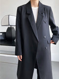 Women Gray Big Size Long Elegant Blazer New Lapel Long Sleeve Loose Fit Jacket Fashion Tide Spring Autumn 2023