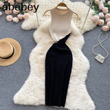 Women Summer Knitted Dress 2022 Tank Korean Ladies Chic Knit Sundress Party Slim A Line Hollow Out Sexy