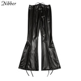 Luxurious Faux PU Leather Y2K Pants Women's Leisure Straight Pants 2021 Street Clubwear Slim Punk Design Trousers