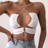 Puss Women Cyber Y2K Tank Tops Elegant Hollow Out Chic Halter Sleeveless Bandage Sexy Basic Skinny Tube Top