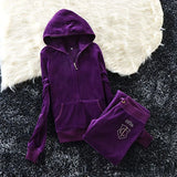 2021 Women's Brand Velvet Fabric Tracksuits Velour Female Hoodies Tops and Pants Size S -