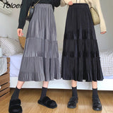 Skirts Women Ulzzang Spring Autumn Patchwork Fashion Solid Sweet Females All-match High Street Folds Newest Casual