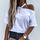 Shoulder O-neck Short Sleeve Women's Tshirt Loose Solid Ovesize Ladies Tshirts 2021 Fashion Casual Women Summer Clothes