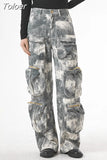 Fashion Women's Camouflage Jeans High Waist Multi Pocket Loose Spice Girl Street Denim Cargo Pants Spring 2023 New