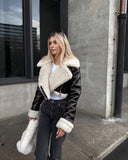 Double Sided Short Jacket Women Lapel Lambswool Coat Autumn Winter Vintage Female Fleece Warm Thick Chic