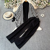 Version Of Chic Fashion Set Women's Long-Sleeved Knitted Top Coat + High-Rise Display Thin Leg Straight Trousers Three-Piece