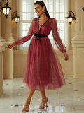 Contrast Trim Mesh Puff Sleeve