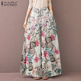 ZANZEA 2022 Kaftan Printed Pants Women's Wide Leg Trousers Elastic Waist Long Pantalon Palazzo Casual Floral
