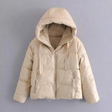 Women Fashion Thick Warm PU Faux Leather Padded Jacket Coat Long Sleeve Hooded Parka Coat Female Elegant Outerwear