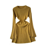 New Pure-Bround Hottie Body Long-Sleeved Knitted Dress Women Simple Round Collar Temperament Short
