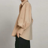 Graduation party Lantern Sleeve Cotton Casual Shirts Woman Turn-down Collar Single Breasted Loose Blouse French Style