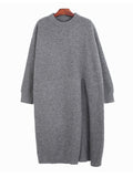 Slit Long Casual Knitting Sweater Loose Fit Round Neck Long Sleeve Women Pullovers New Fashion Autumn Winter 2022