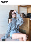 Sexy Lady Sweater Women Hollow Out Off Shoulder Knitted Cropped Pullovers Chic Tassels Jumper Sueter Fall 2023