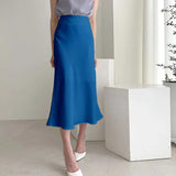 New Summer Satin High Waisted Silk Skirts Women 2021 Silk Office Female Basic A-line Skirt Chic Elegant Ladies