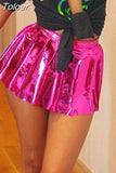 Fashion Women's A-line Short Skirt High Waist Pleated Bright Cortex Mini Skirts High Street Spring 2023 Trend New