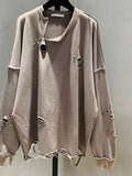 Hole Sweatshirts For Women O Neck Long Sleeve Loose Oversized Asymmetric Designer Pullovers Female 2023 Autumn