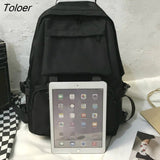 Preppy Students Backpack Large Capacity Button Travel Bag Solid Simple Harajuku Chic Fashion Retro Unisex High