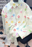 Sunscreen Shirt for Women Colorful Letter Printing Streetwear Thin Blouse Loose Long Sleeve Summer Lazy Style