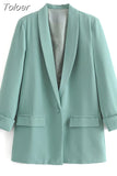MODA Women Fashion Front Button Office Wear Blazer Coat Vintage Long Sleeve Flap Pockets Female Outerwear Chic Vestes
