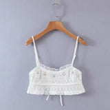 Summer Women's Tube Top Casual Knitted Camis Hollow Sleeveless Short Tank Top White Lace Decoration Sexy Woman
