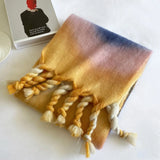 Women's Korean Hand Knotted Tassel Cashmere Printed Scarf Gradient Color Block Warm Winter Scarf
