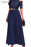 Women Elegant One Shoulder Long Sleeve Jumpsuits Sexy Puff Sleeve Tops Elegant Office Ladies Long Pants High Waist Party