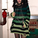 Punk Gothic Sweater Emo Tops E-girls Mall Goth Pullovers Y2k Harajuku Grunge Clothes Alt Dark Aesthetic Striped