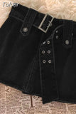 Vintage Denim Mini Skirts Women Summer Sexy Solid Belt Jeans Skirts Female Casual Ball Gown Korean Slim A Line